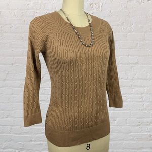 Talbots Camel Boat Neck Pima Cotton Cable Sweater